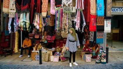 A woman at a clothing store in Bethlehem, Palestine