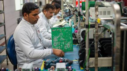 A factory manufacturing integrated circuits in Uttar Pradesh State, India. 